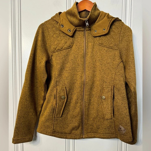 Eddie Bauer Full Zip Hoodie‎ Quilted and Plaid Detail Heathered Gold Size M - Picture 1 of 13
